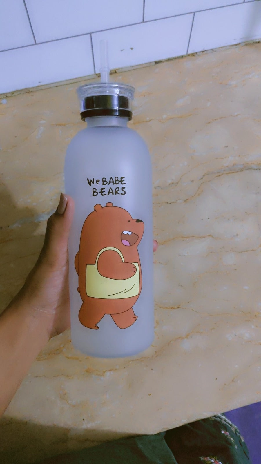 Panda Water Bottle 1000ml | Cute Cartoon Bottle with Straw & Dual Cap – BPA-Free Plastic