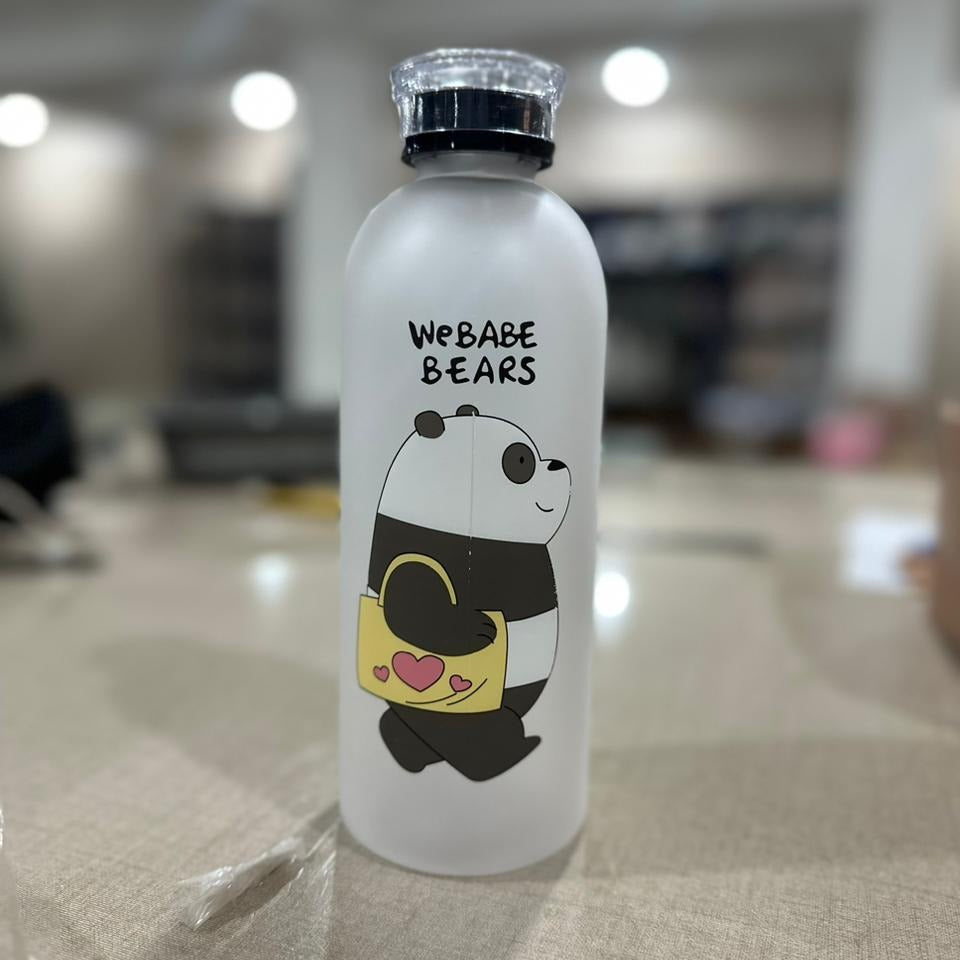 Panda Water Bottle 1000ml | Cute Cartoon Bottle with Straw & Dual Cap – BPA-Free Plastic