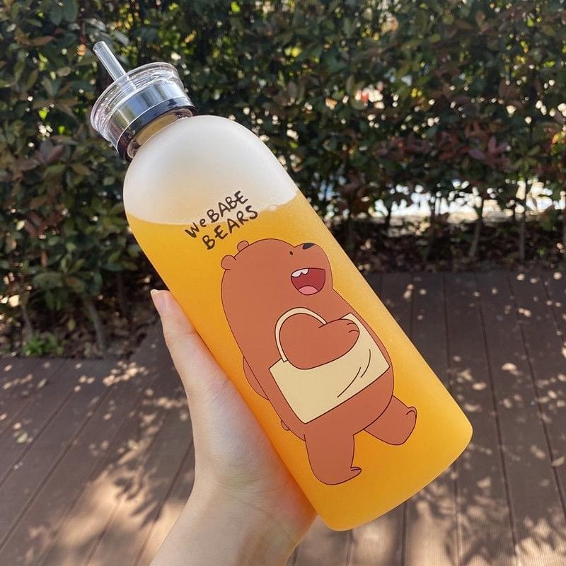 Panda Water Bottle 1000ml | Cute Cartoon Bottle with Straw & Dual Cap – BPA-Free Plastic