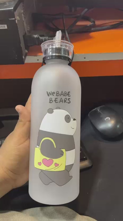 Panda Water Bottle 1000ml | Cute Cartoon Bottle with Straw & Dual Cap – BPA-Free Plastic